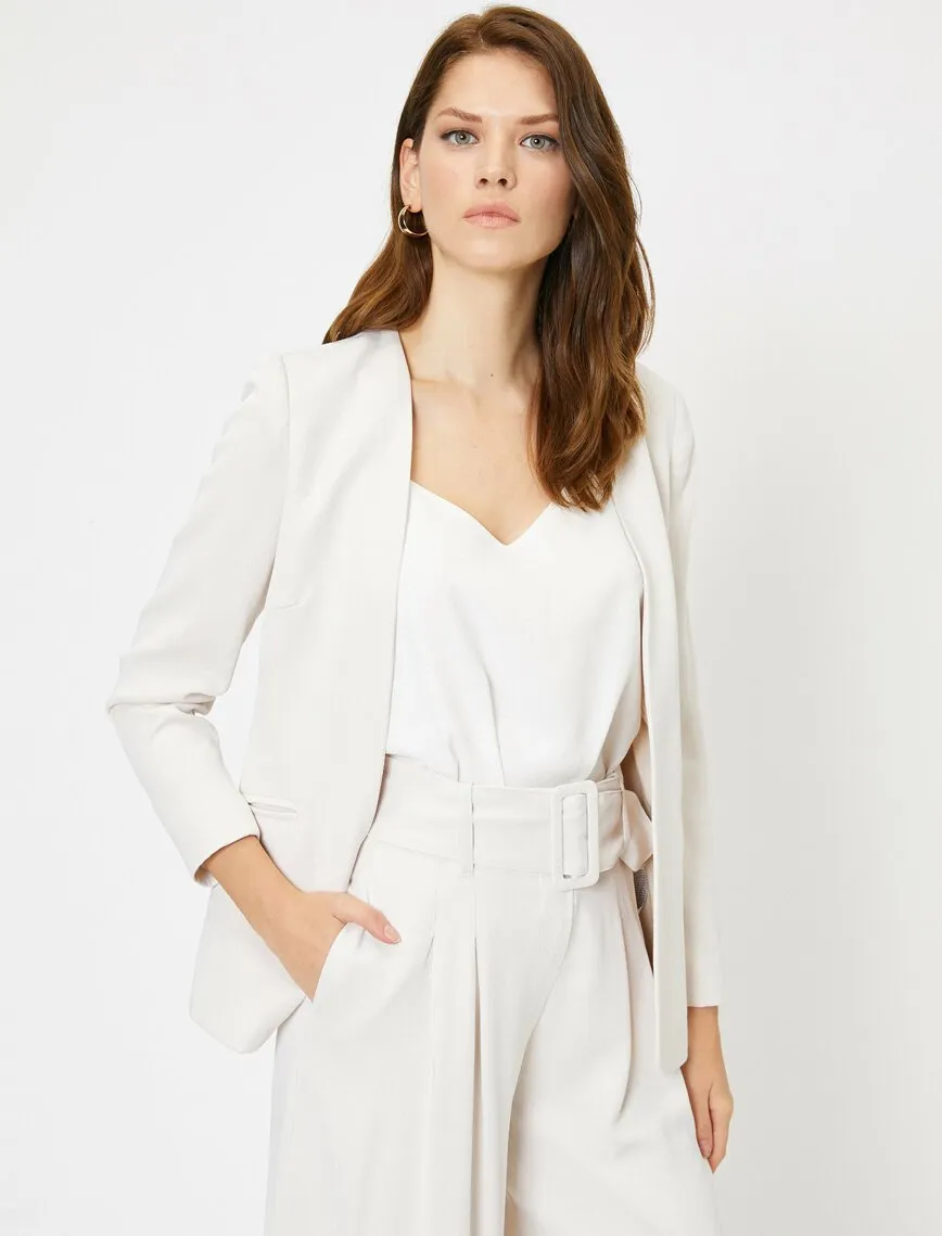10606 Beige Collarless Jacket