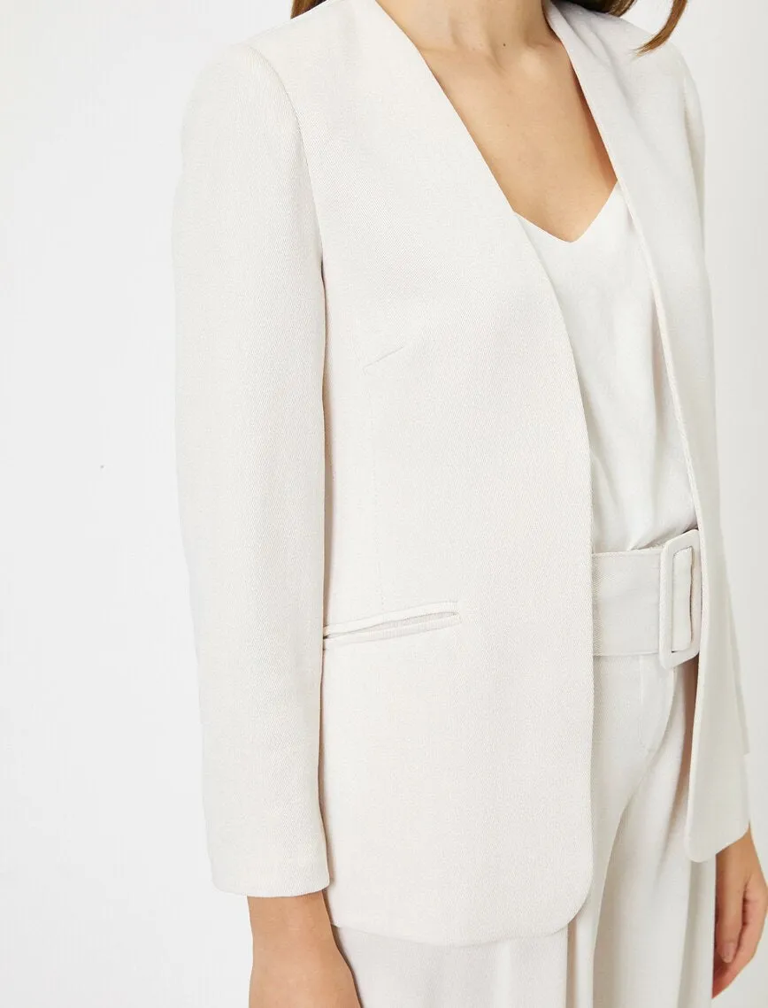 10606 Beige Collarless Jacket