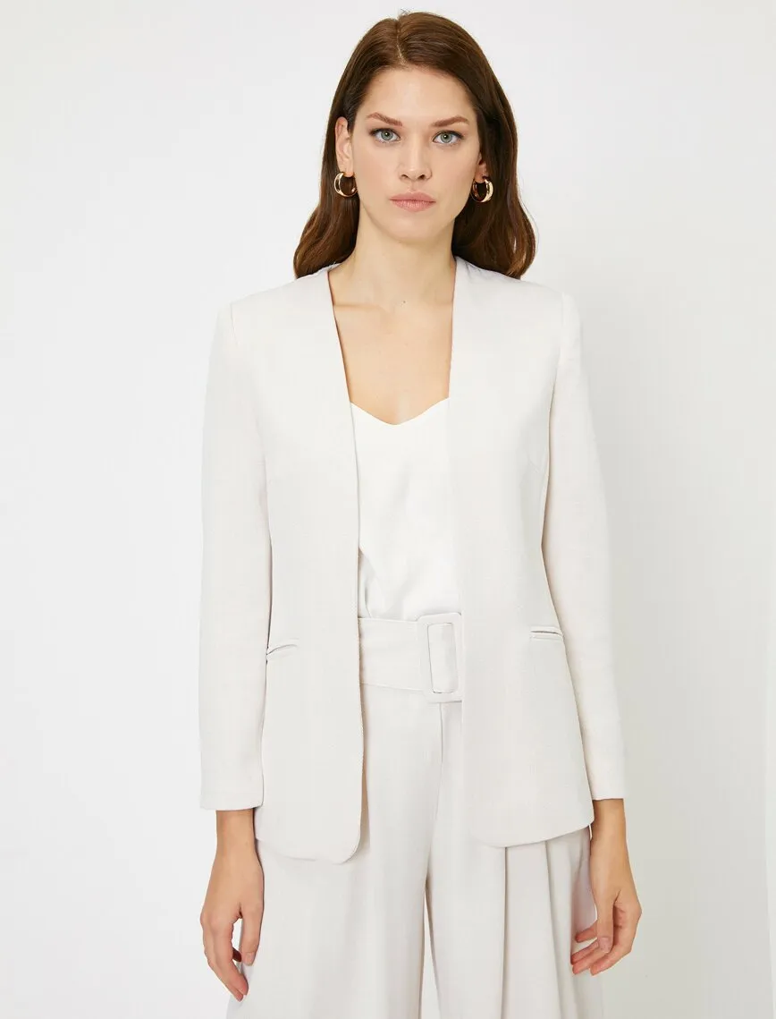 10606 Beige Collarless Jacket