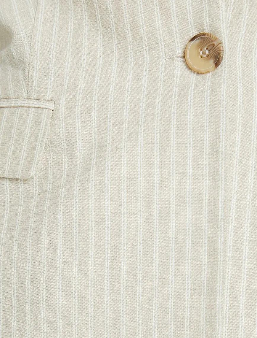 10612 Ecru High Collar Striped Linen acket