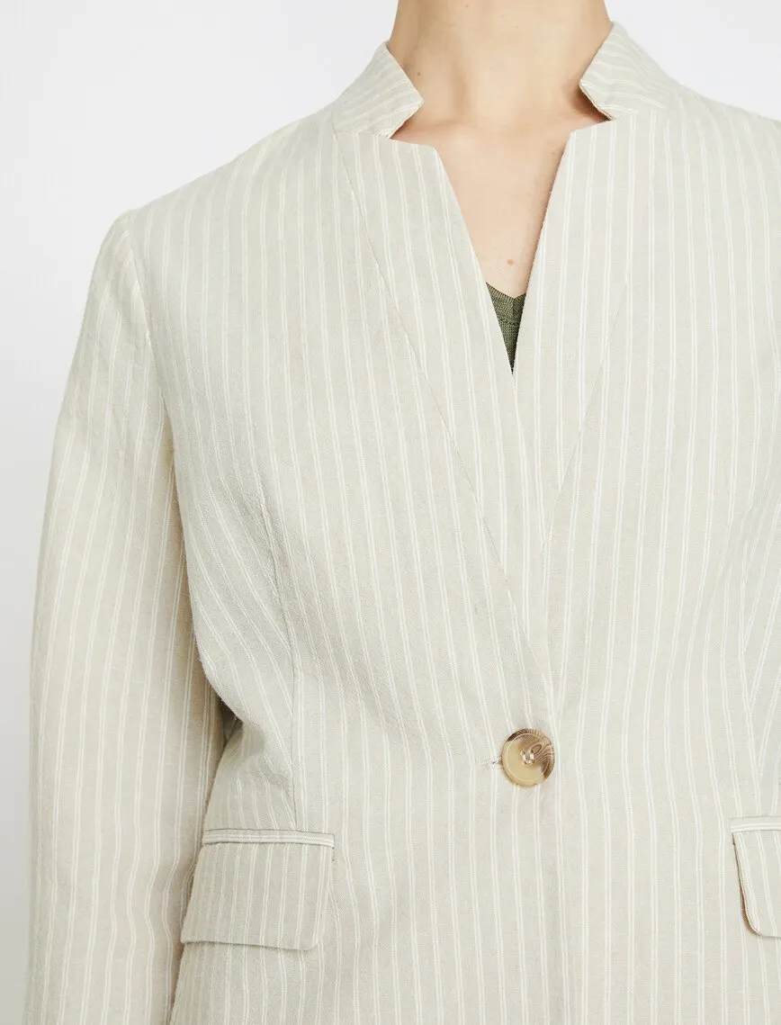 10612 Ecru High Collar Striped Linen acket