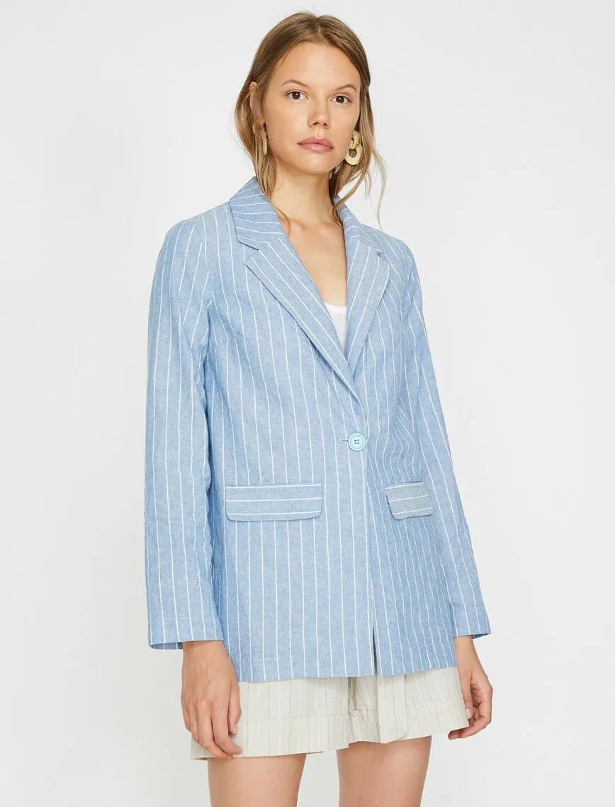 10620 Blue Striped Cotton Blend Blazer