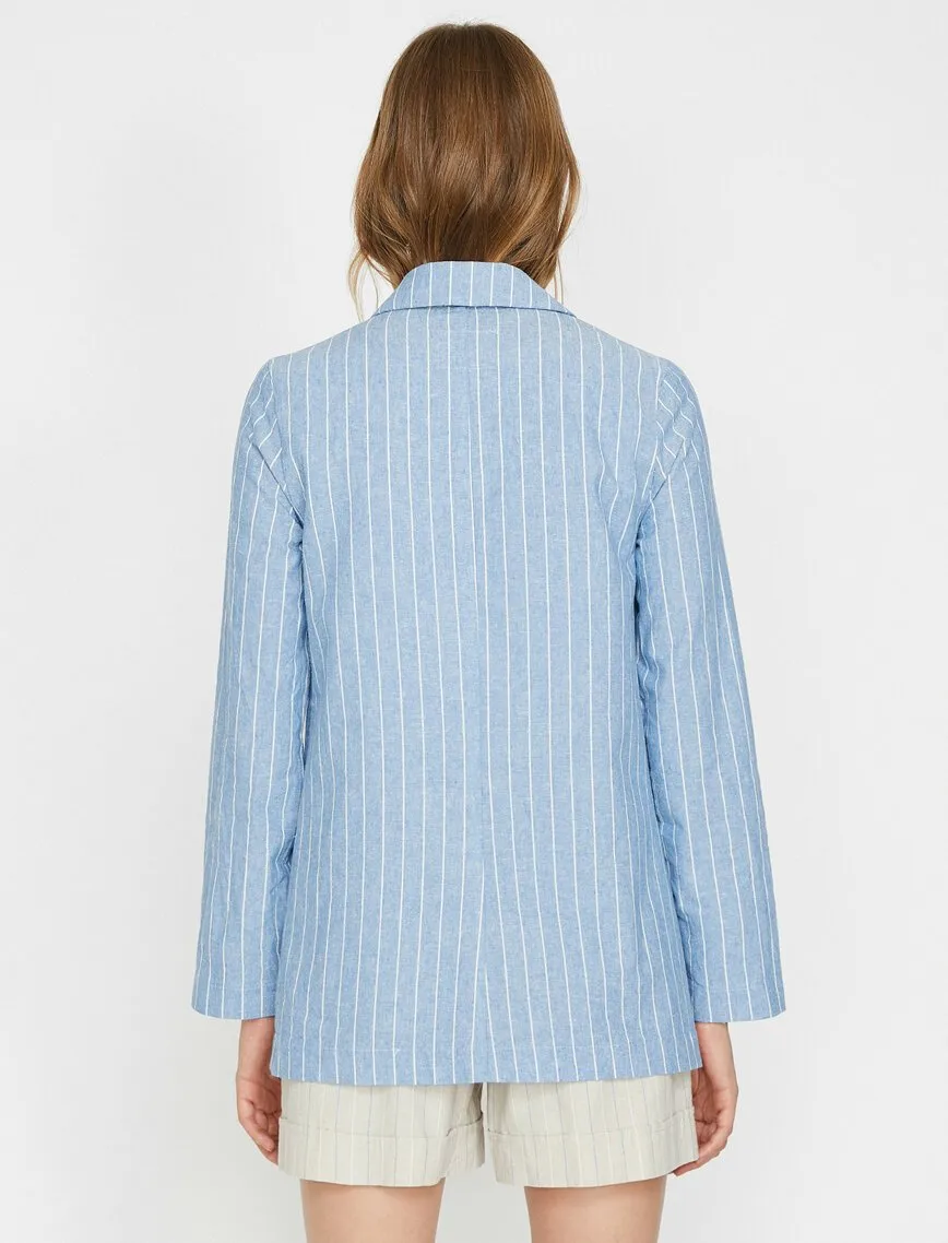 10620 Blue Striped Cotton Blend Blazer