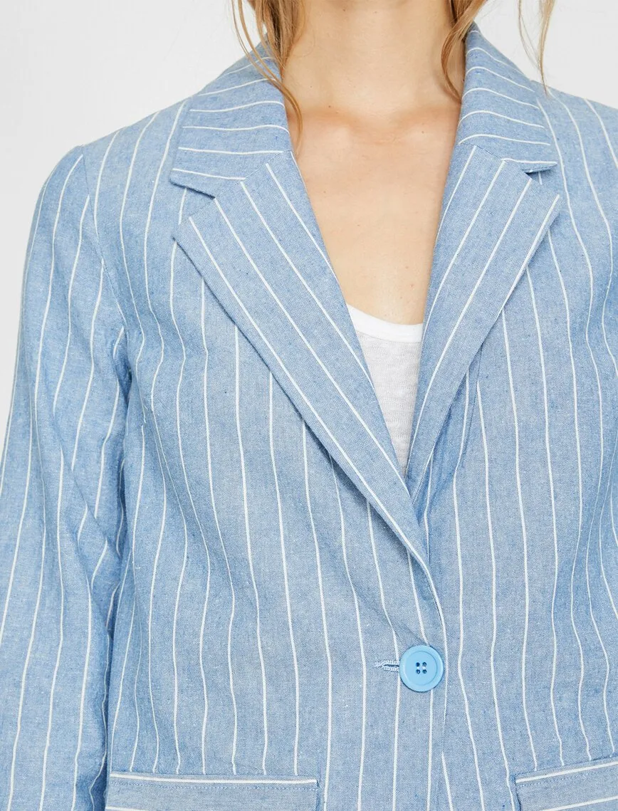 10620 Blue Striped Cotton Blend Blazer