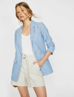 10620 Blue Striped Cotton Blend Blazer