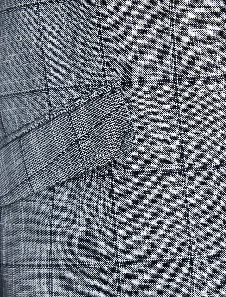 10622 Navy Blue Folded Cuff Check Jacket