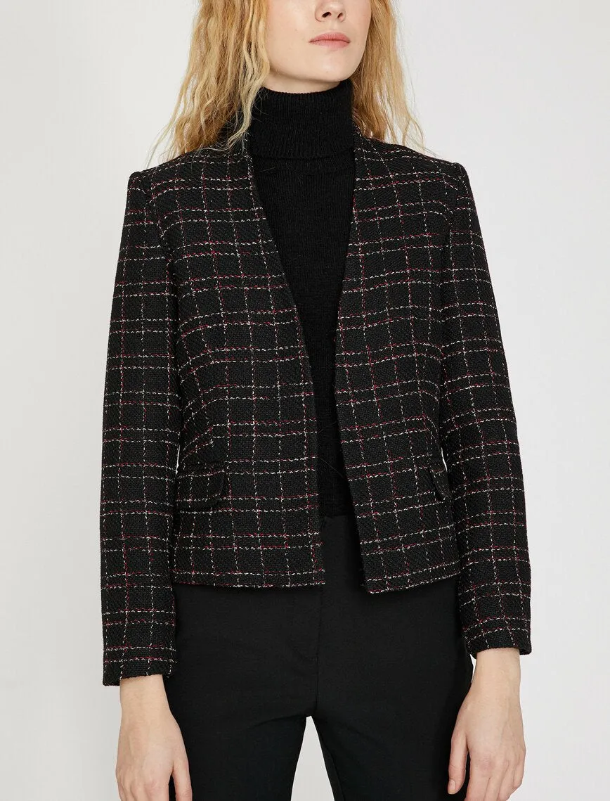 10629 Black-Red Plaid Crop Jacket