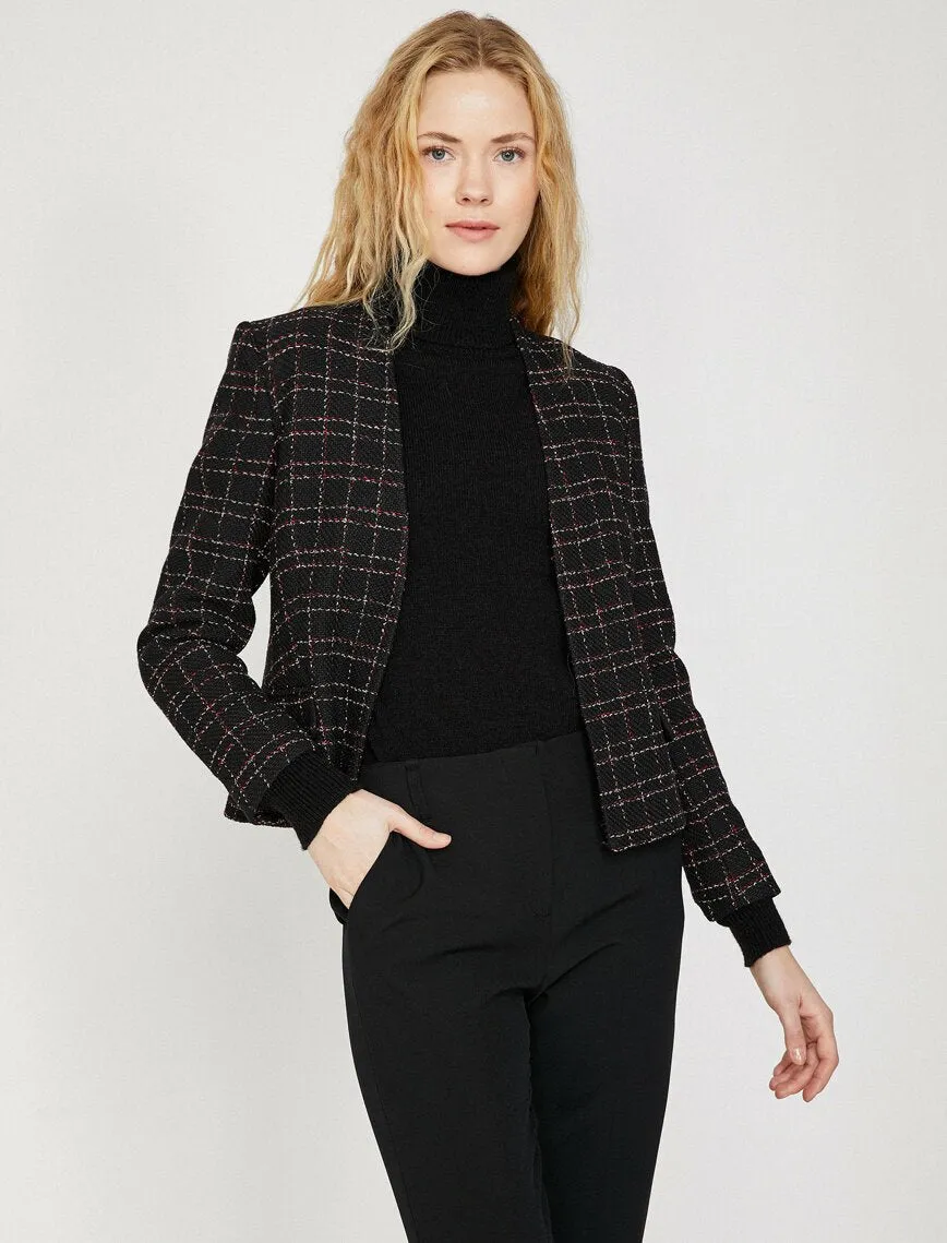 10629 Black-Red Plaid Crop Jacket