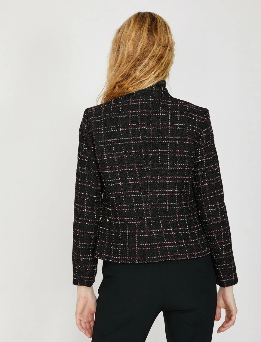 10629 Black-Red Plaid Crop Jacket