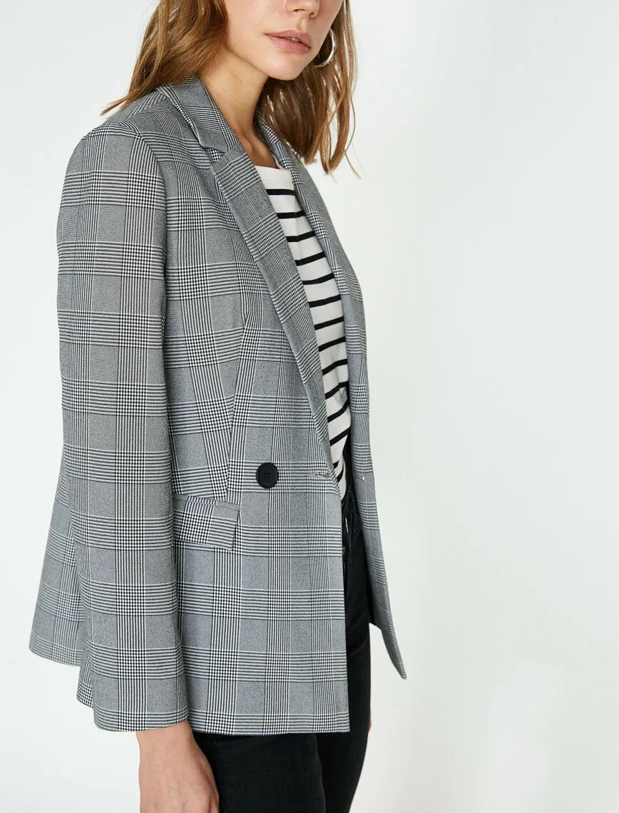 10651 Black Double-Breasted Check Jacket