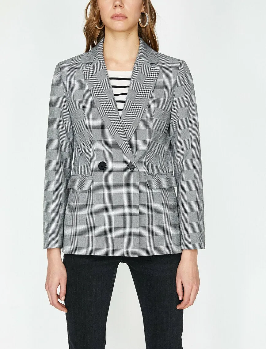 10651 Black Double-Breasted Check Jacket
