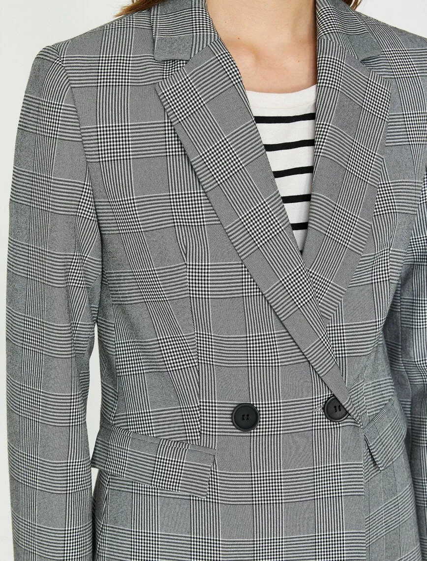 10651 Black Double-Breasted Check Jacket