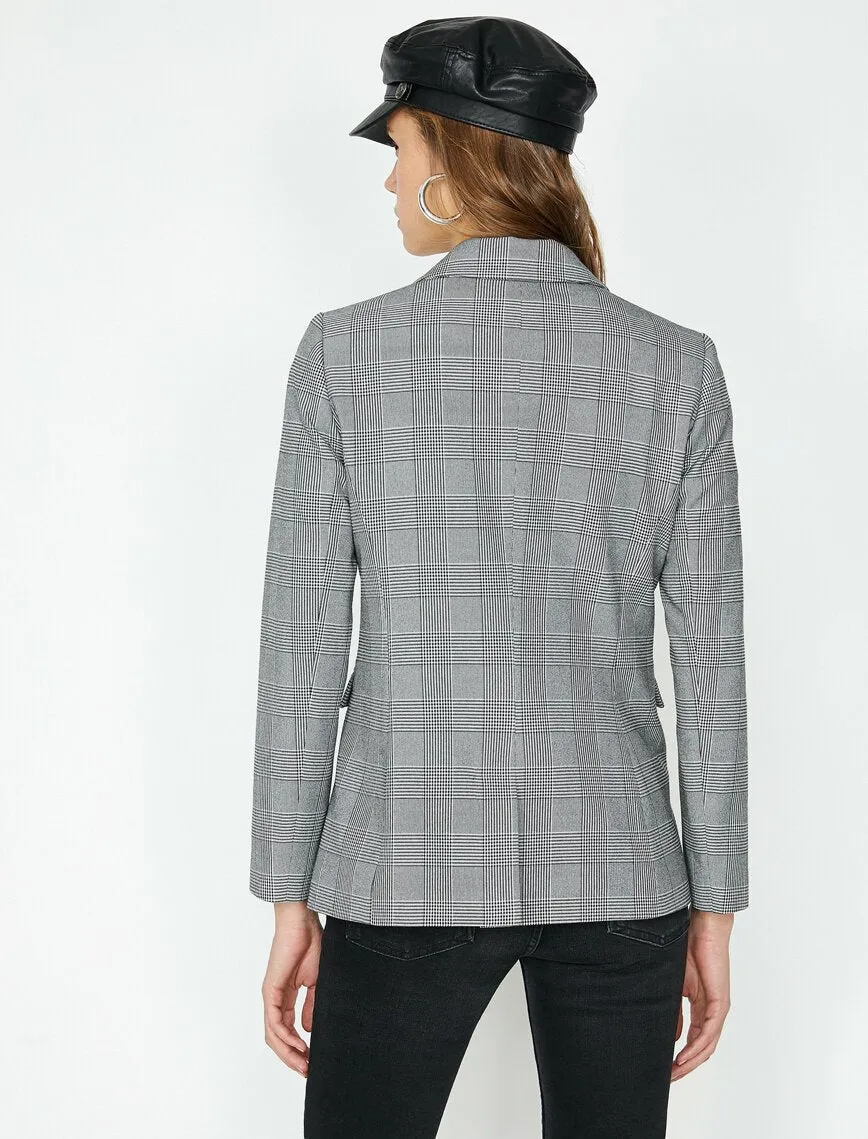 10651 Black Double-Breasted Check Jacket