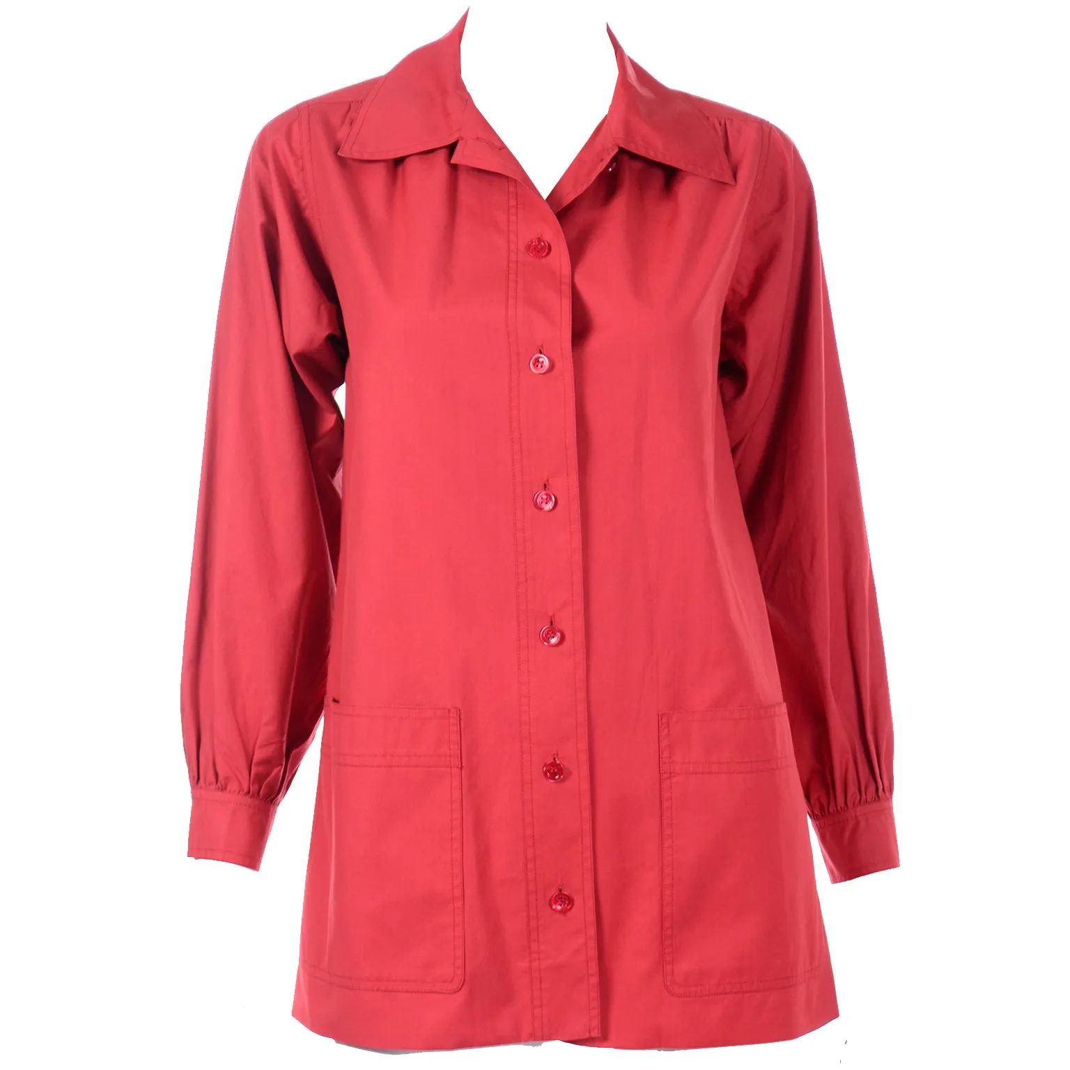 1970s YSL Yves Saint Laurent Vintage Red Cotton Shirt Artist Smock Top