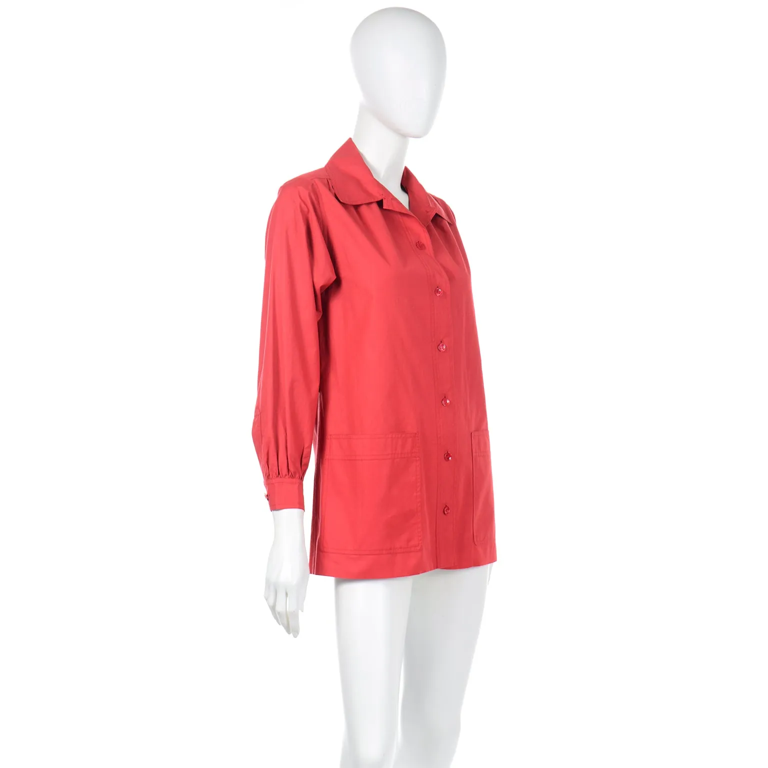 1970s YSL Yves Saint Laurent Vintage Red Cotton Shirt Artist Smock Top