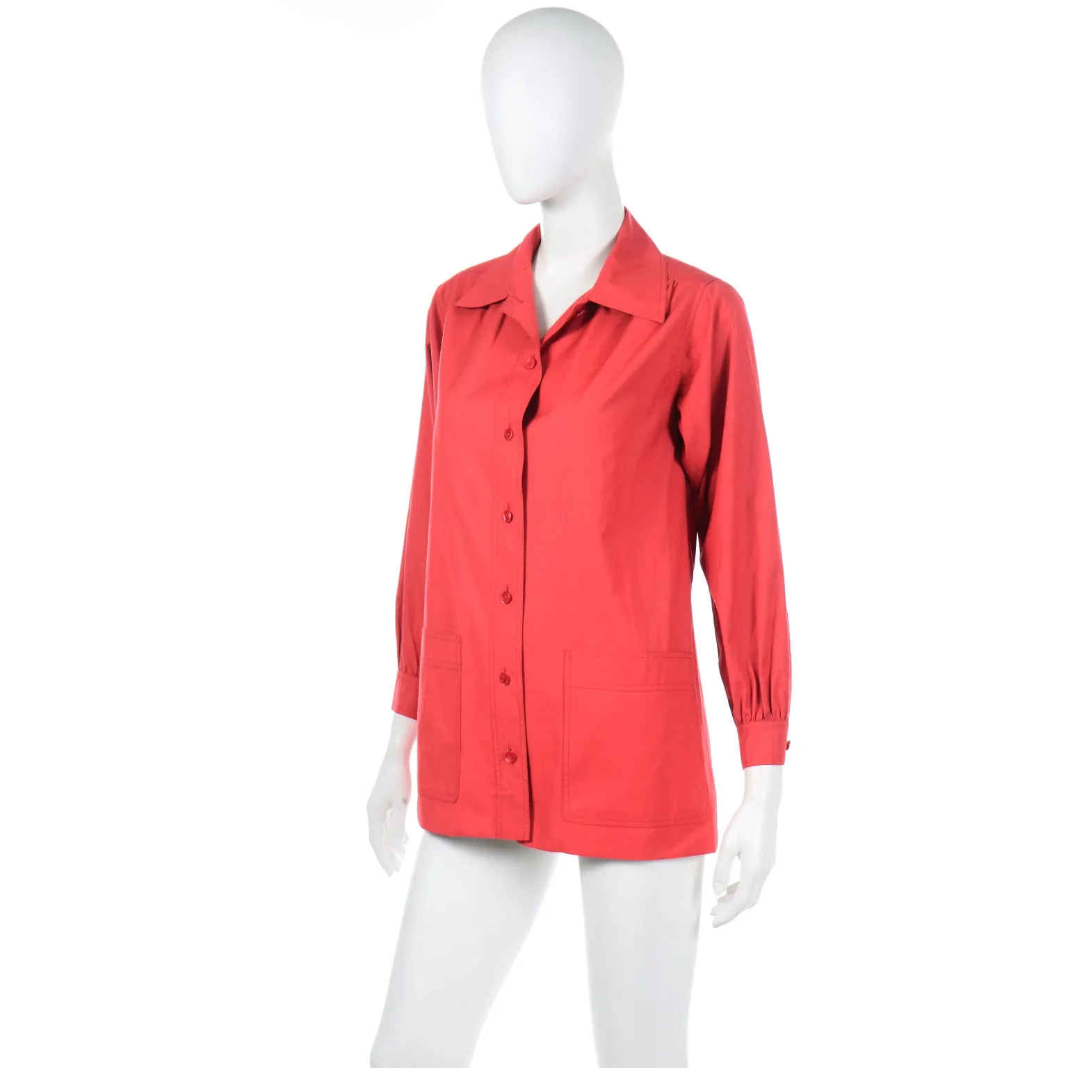 1970s YSL Yves Saint Laurent Vintage Red Cotton Shirt Artist Smock Top