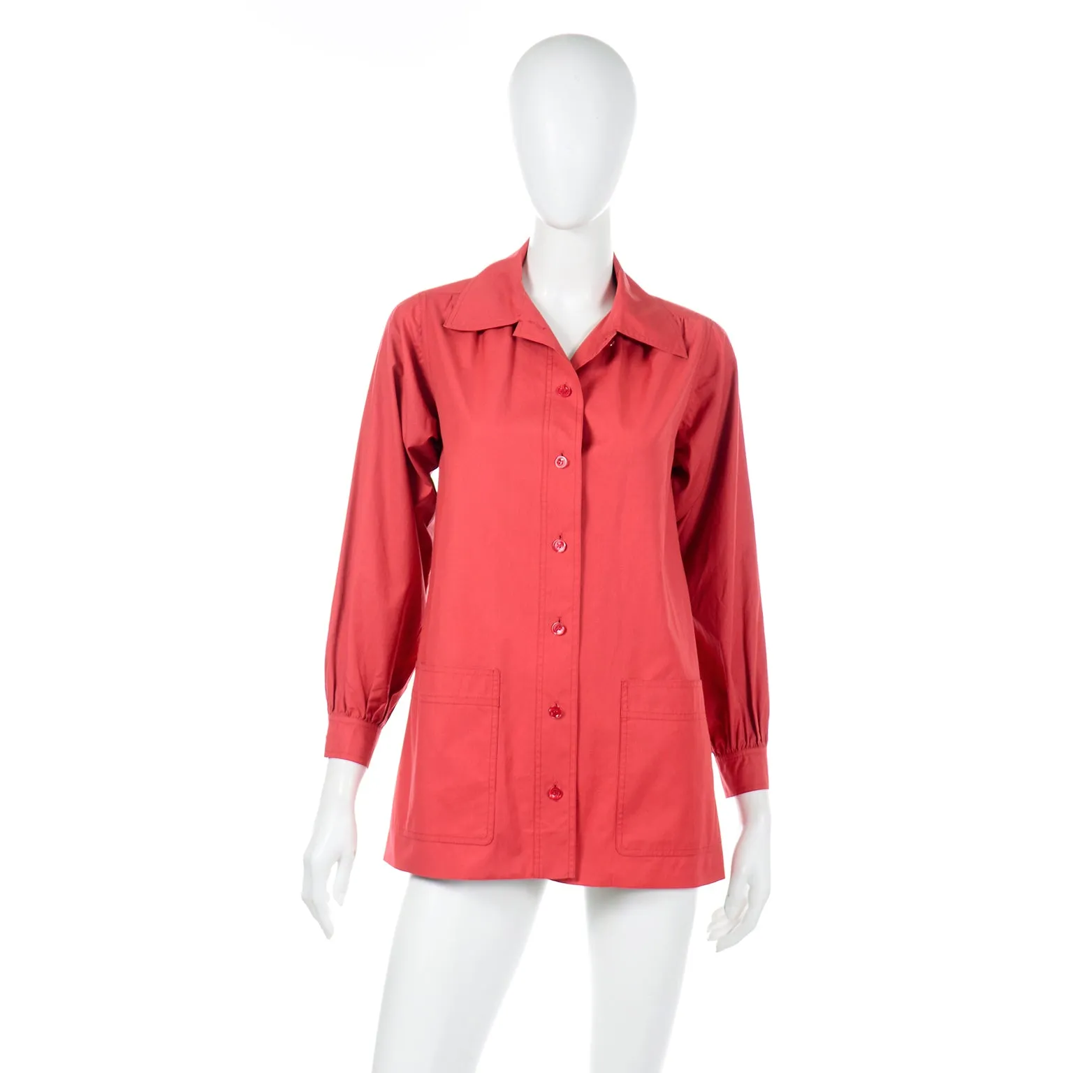 1970s YSL Yves Saint Laurent Vintage Red Cotton Shirt Artist Smock Top