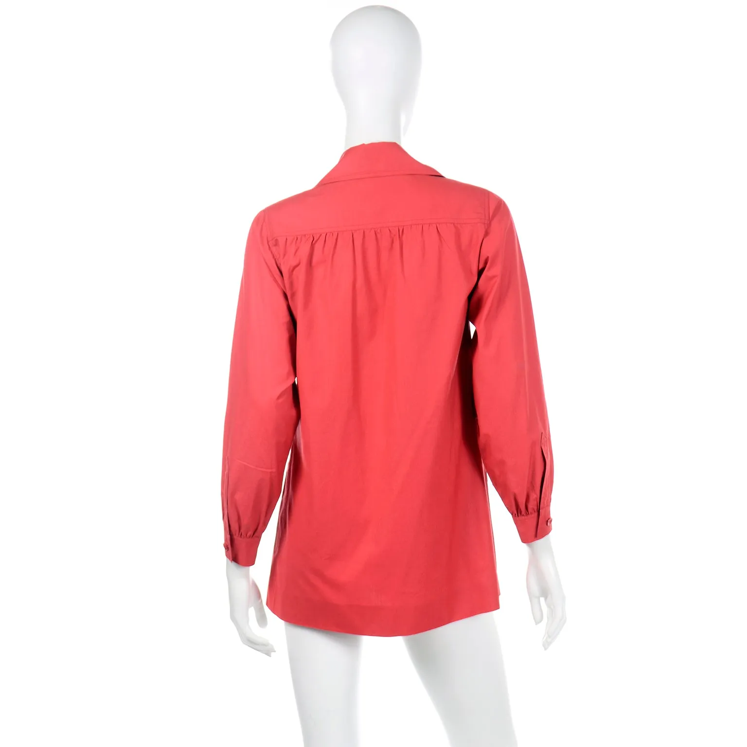 1970s YSL Yves Saint Laurent Vintage Red Cotton Shirt Artist Smock Top