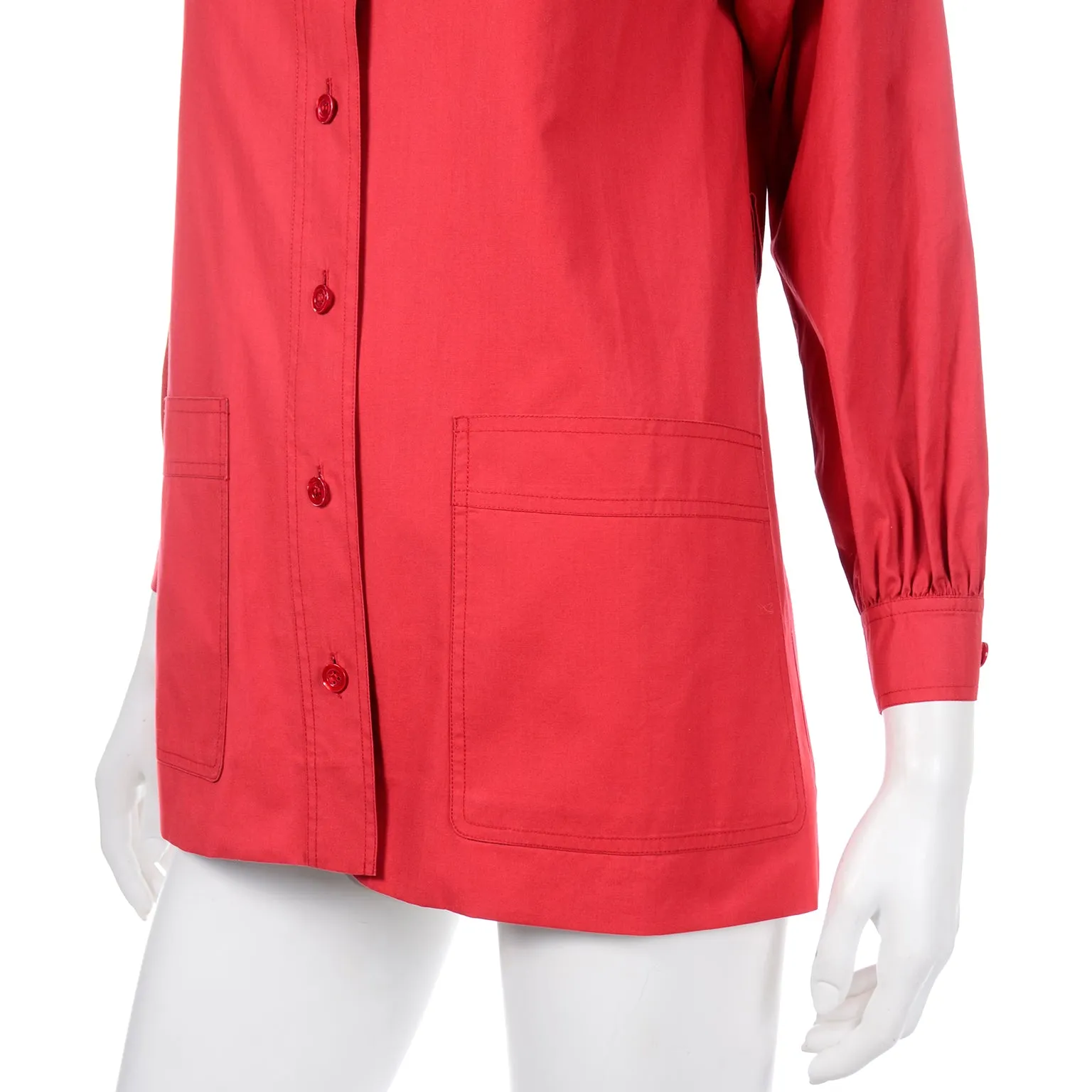 1970s YSL Yves Saint Laurent Vintage Red Cotton Shirt Artist Smock Top