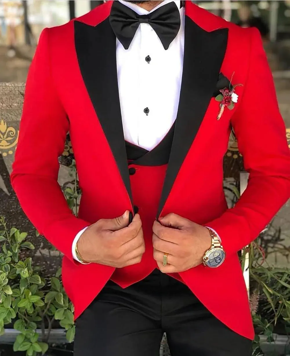 Aidase Men Suit Fashion Formal Business Slim Fit 3 Pieces White Blazers Burgundy Pants Men's  Wedding Male Set Groom Suit