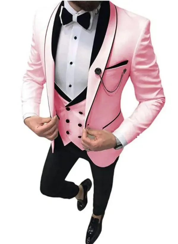 Aidase Men Suit Fashion Formal Business Slim Fit 3 Pieces White Blazers Burgundy Pants Men's  Wedding Male Set Groom Suit