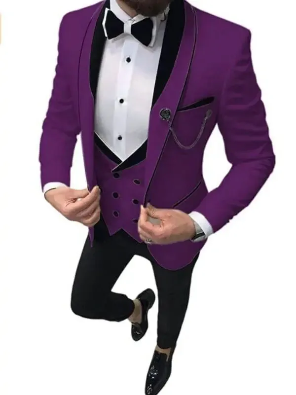 Aidase Men Suit Fashion Formal Business Slim Fit 3 Pieces White Blazers Burgundy Pants Men's  Wedding Male Set Groom Suit
