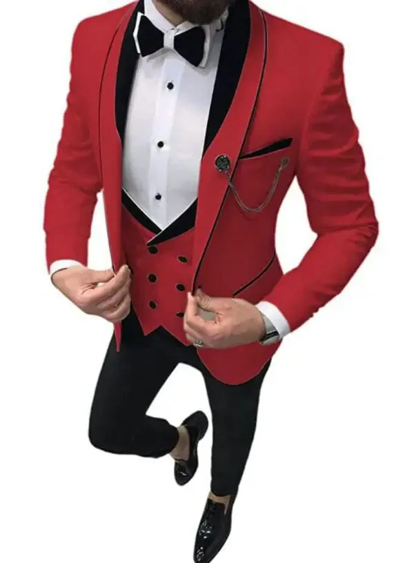 Aidase Men Suit Fashion Formal Business Slim Fit 3 Pieces White Blazers Burgundy Pants Men's  Wedding Male Set Groom Suit