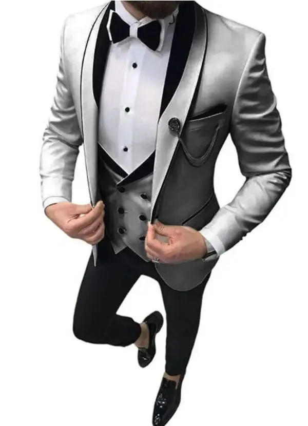 Aidase Men Suit Fashion Formal Business Slim Fit 3 Pieces White Blazers Burgundy Pants Men's  Wedding Male Set Groom Suit