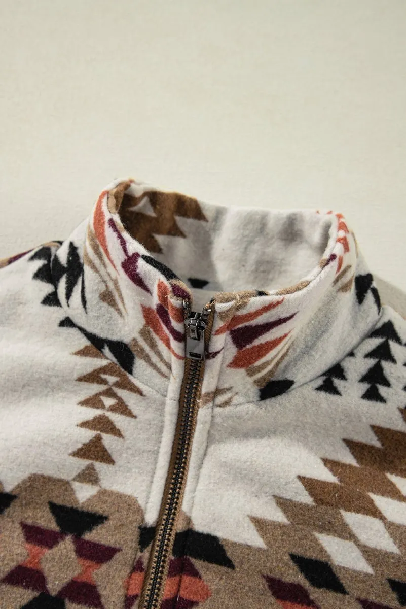 Aztec Beige Zip Up Jacket