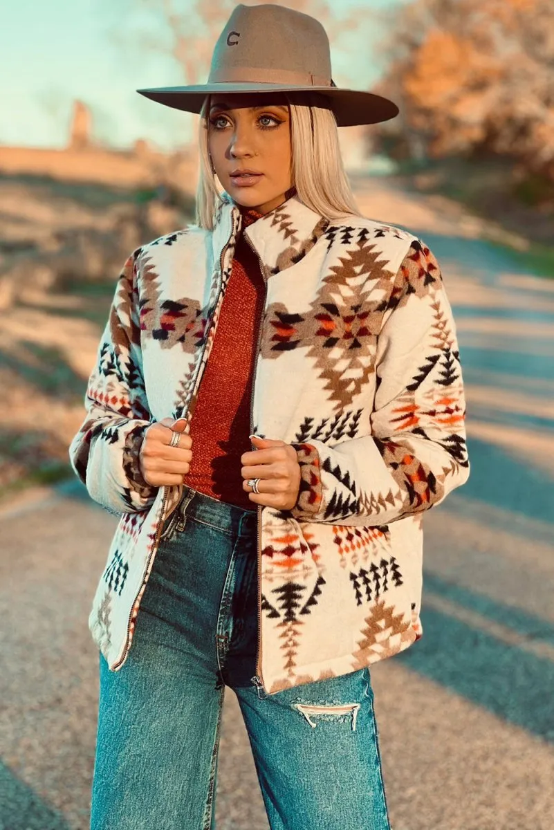 Aztec Beige Zip Up Jacket