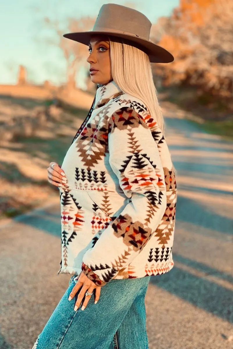 Aztec Beige Zip Up Jacket