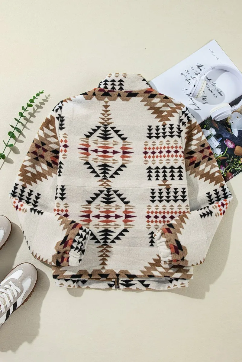 Aztec Beige Zip Up Jacket
