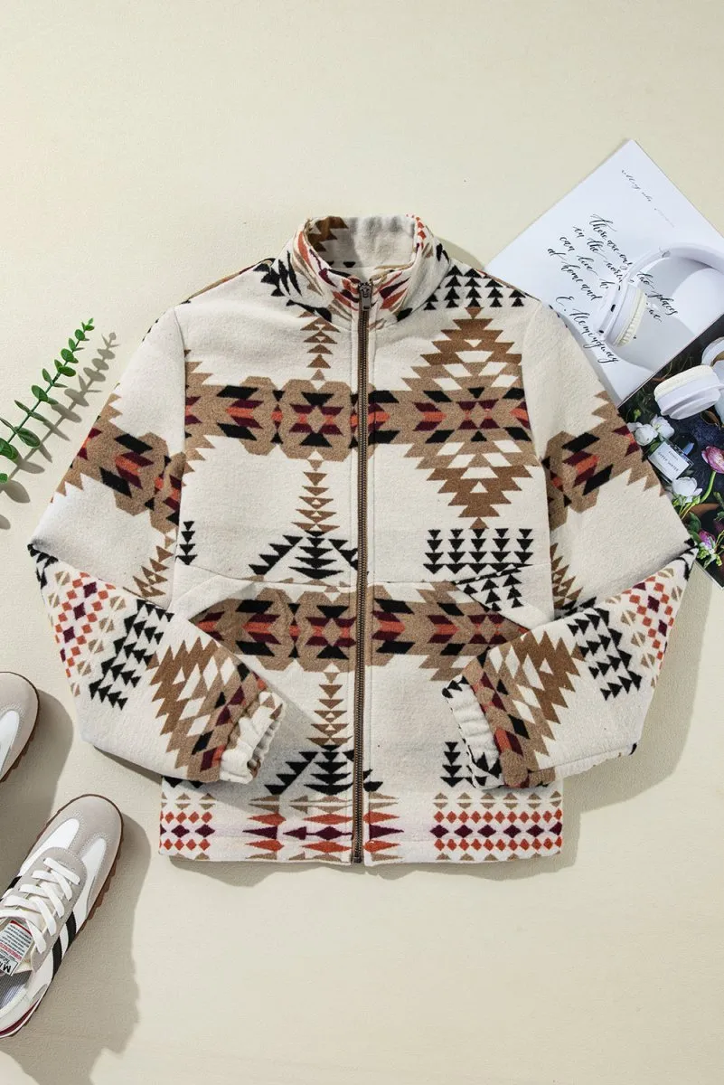 Aztec Beige Zip Up Jacket