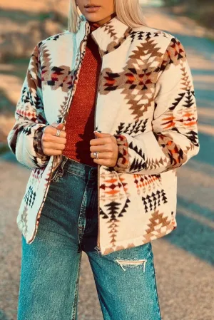 Aztec Beige Zip Up Jacket
