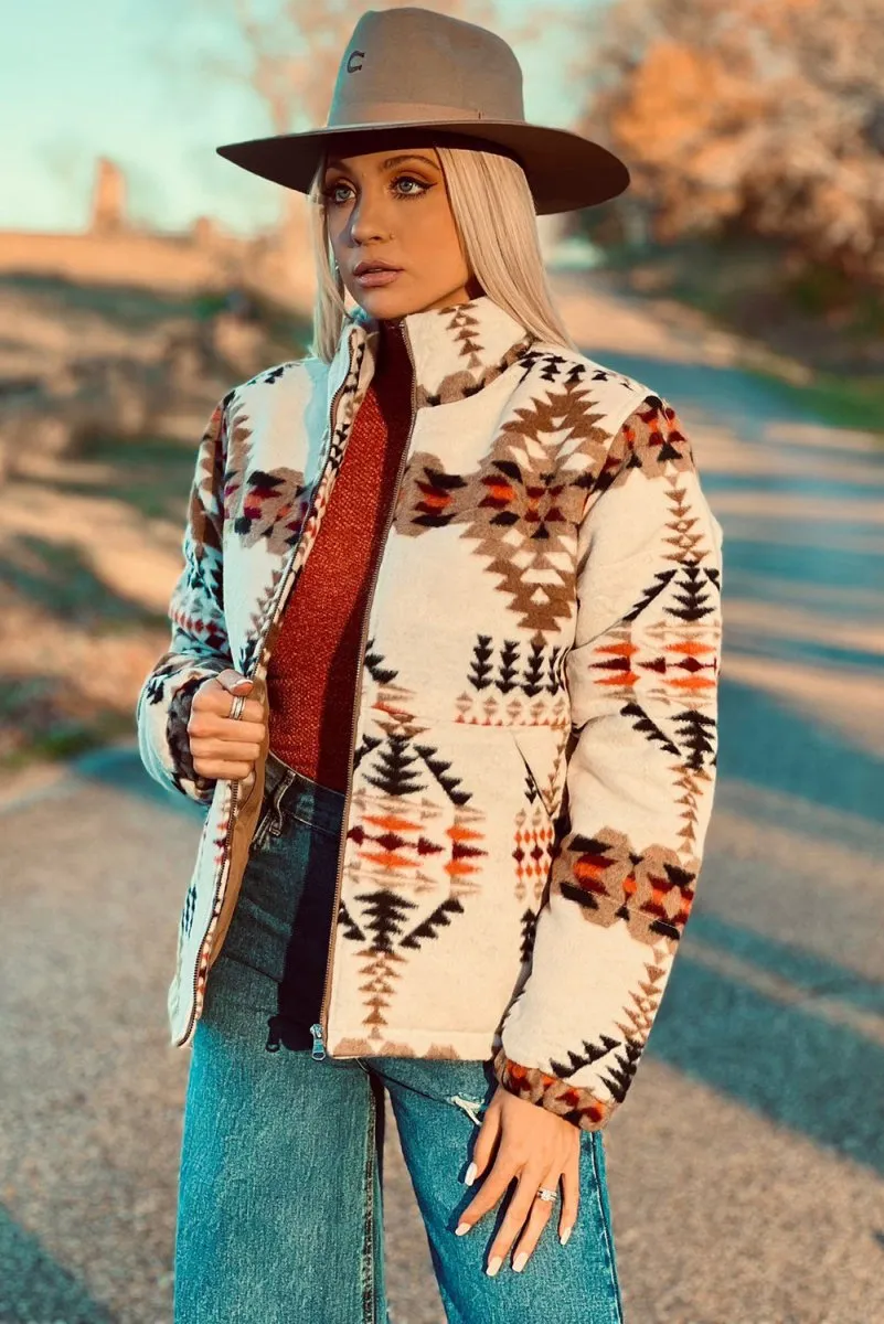 Aztec Beige Zip Up Jacket