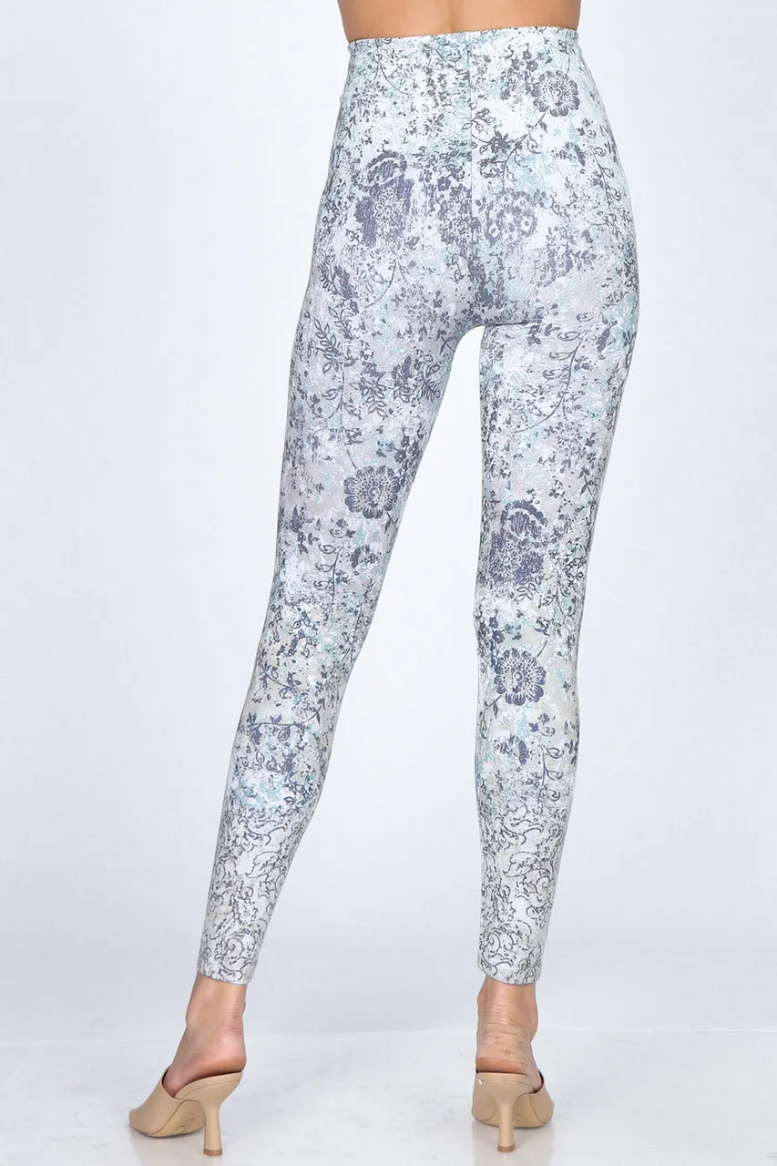 B4292DB High Waist Full Length Legging Ombre Distressed Floral