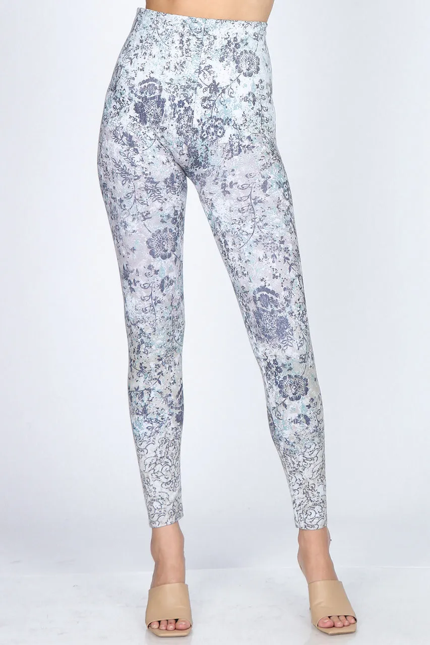 B4292DB High Waist Full Length Legging Ombre Distressed Floral