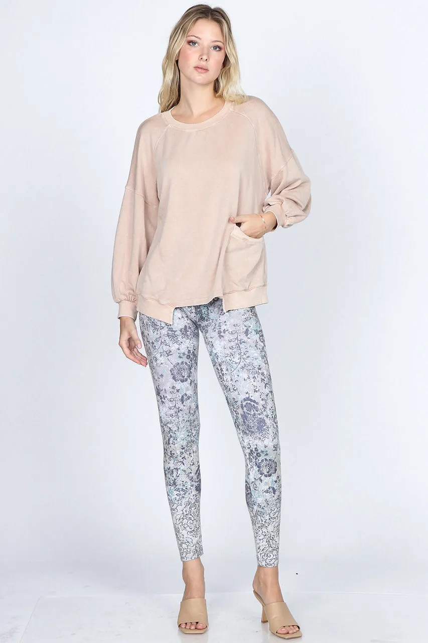 B4292DB High Waist Full Length Legging Ombre Distressed Floral