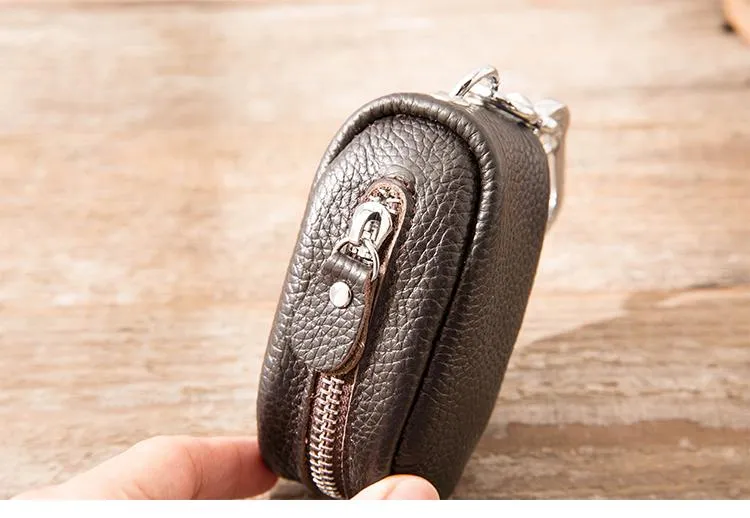 Black Leather Mens Small Car Key Wallets Brown Key Holder Car Key Pouch For Men