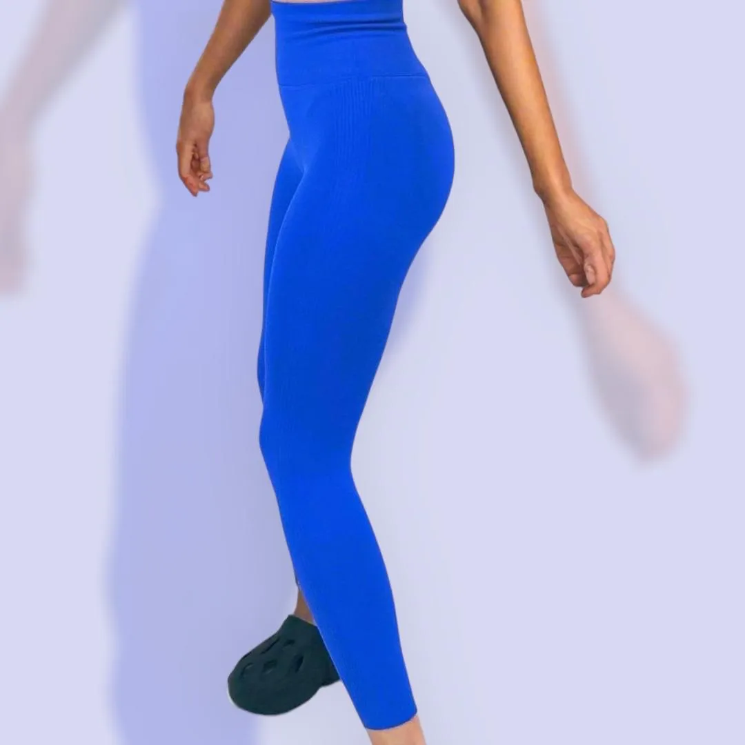 BootyBliss Blue High-Waisted Ribbed Legging