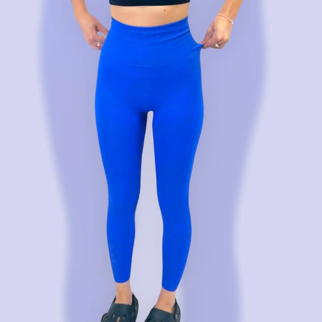 BootyBliss Blue High-Waisted Ribbed Legging