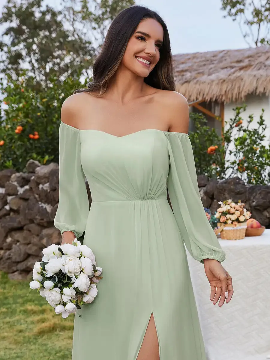 Chiffon Bridesmaid Dress with Side Slit  Available in Plus Sizes and Various Colours