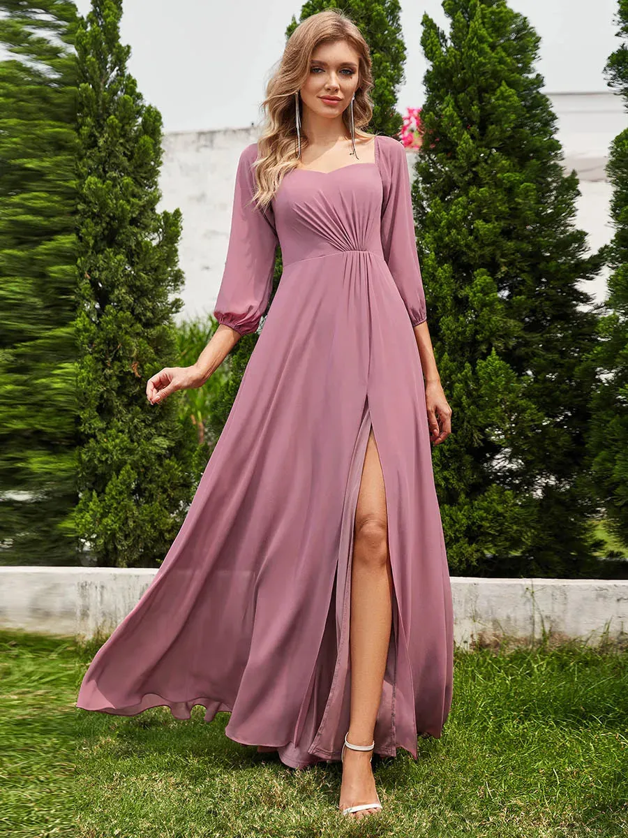 Chiffon Bridesmaid Dress with Side Slit  Available in Plus Sizes and Various Colours