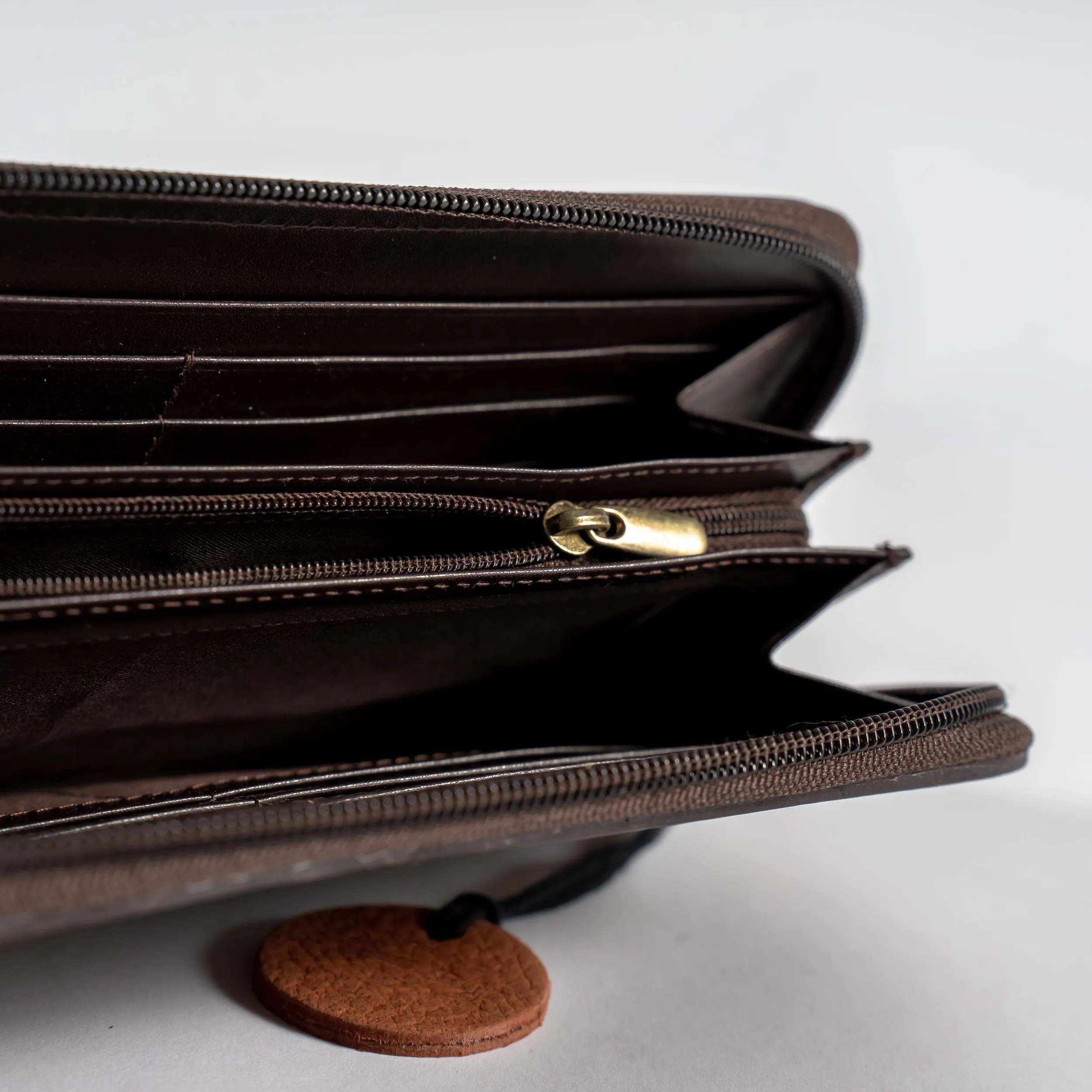 Custom Carved Leather Zip Wallet