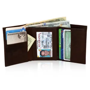 Deluxe Genuine Leather Tri-fold Wallet For Men - Brown