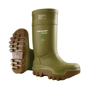 Dunlop Protective Footwear, Purofort Thermo  Full Safety, 100% Waterproof Purofort Material, Lightweight and Durable Protective Footwear, Slip-Resistant, E662843.09, Size 9 US, Green/Brown