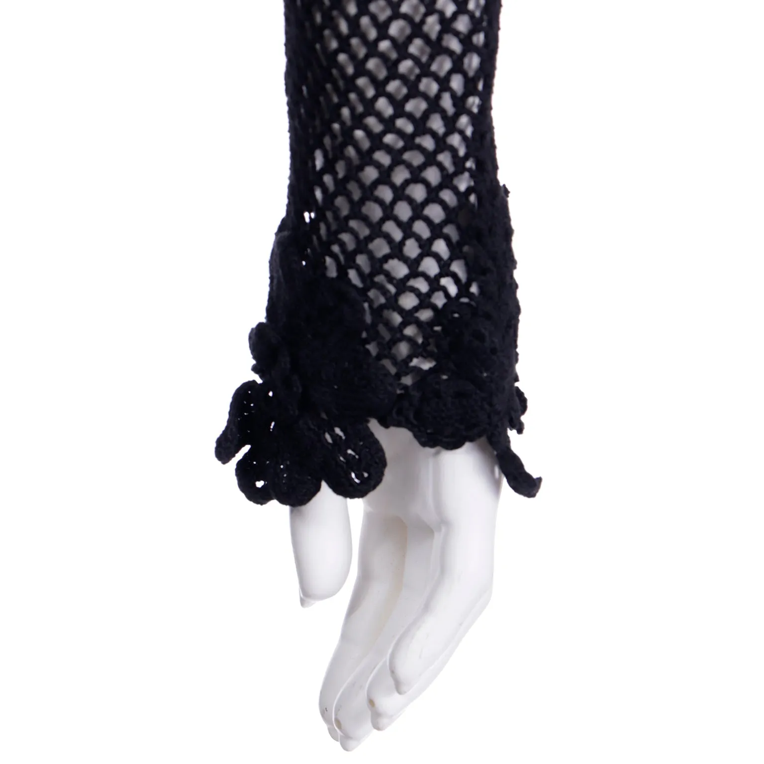 F/W 1997 Isaac Mizrahi Tiny Label Black Crochet Long Duster Cardigan