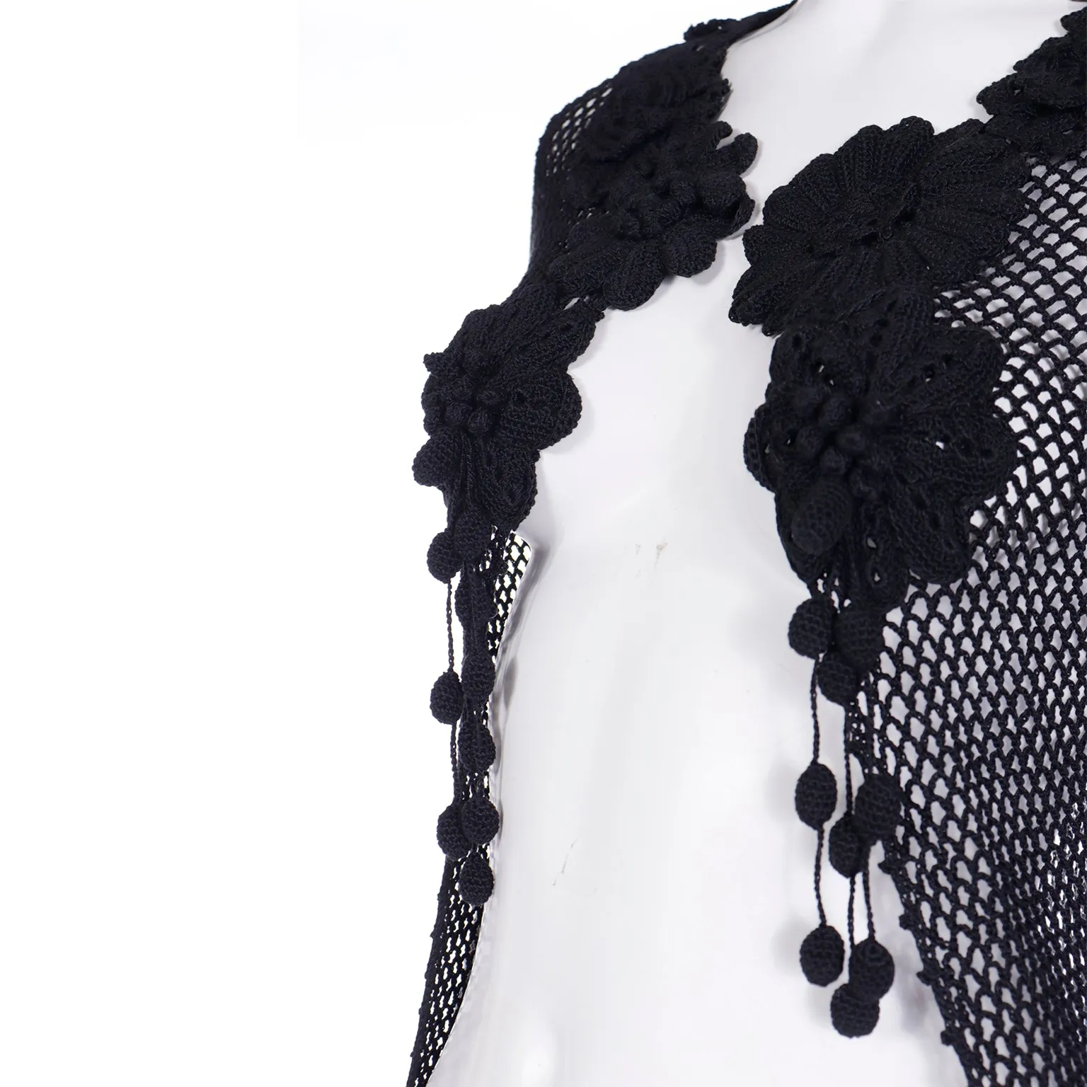 F/W 1997 Isaac Mizrahi Tiny Label Black Crochet Long Duster Cardigan