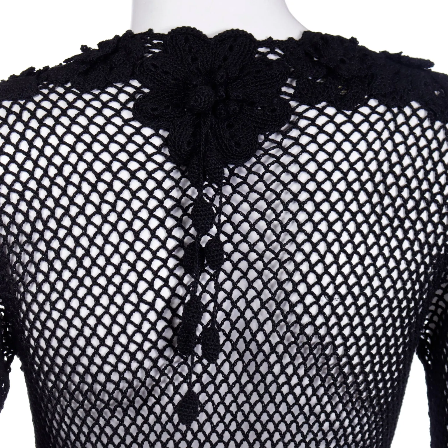 F/W 1997 Isaac Mizrahi Tiny Label Black Crochet Long Duster Cardigan