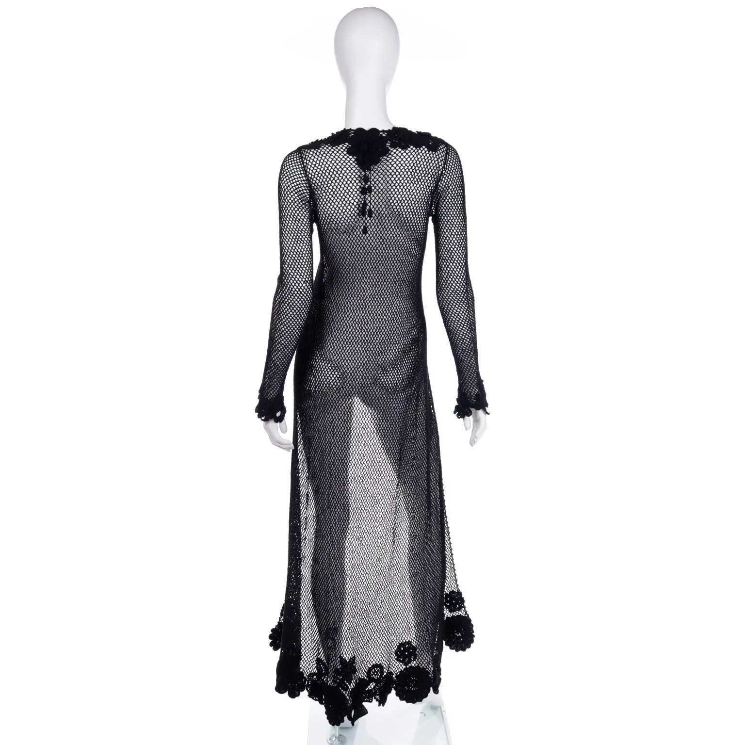 F/W 1997 Isaac Mizrahi Tiny Label Black Crochet Long Duster Cardigan